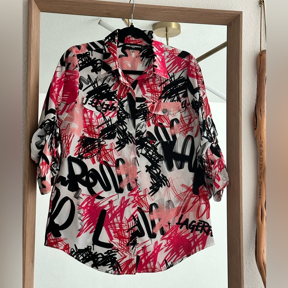 Rare Karl Lagerfeld wild abstract graffiti blouse.